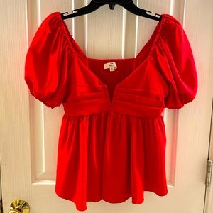 Entro bright red puff sleeve flutter top, size S
